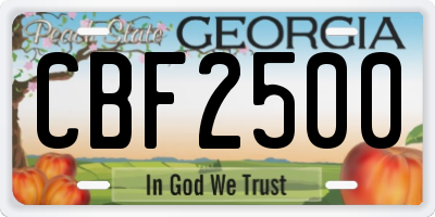 GA license plate CBF2500