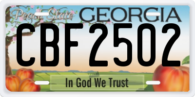 GA license plate CBF2502