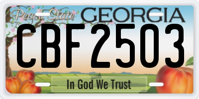 GA license plate CBF2503