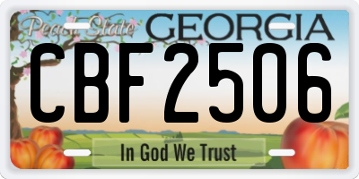 GA license plate CBF2506