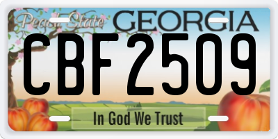 GA license plate CBF2509