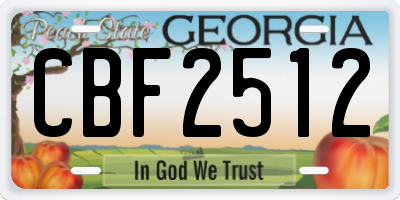 GA license plate CBF2512