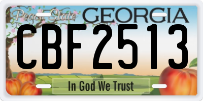 GA license plate CBF2513