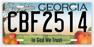 GA license plate CBF2514