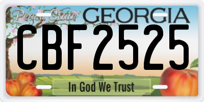 GA license plate CBF2525