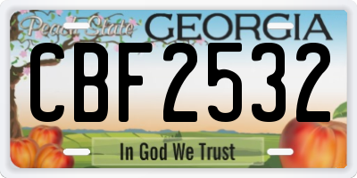 GA license plate CBF2532