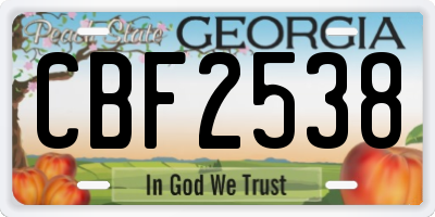 GA license plate CBF2538