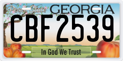 GA license plate CBF2539
