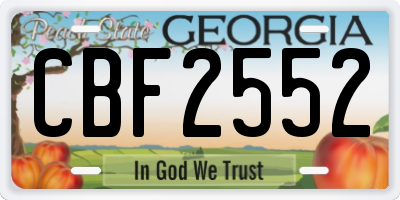 GA license plate CBF2552