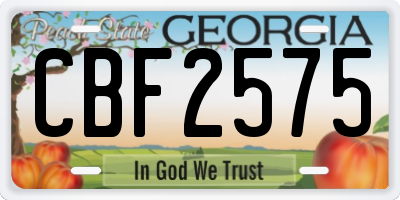 GA license plate CBF2575