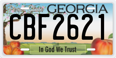 GA license plate CBF2621