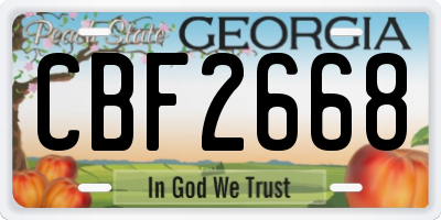 GA license plate CBF2668