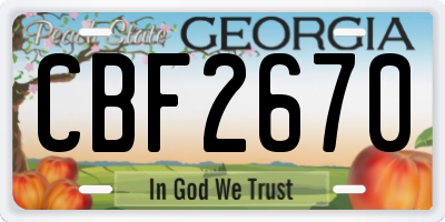 GA license plate CBF2670