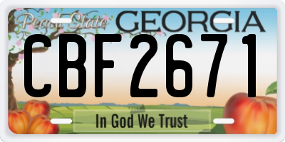 GA license plate CBF2671