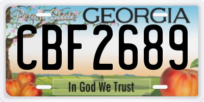 GA license plate CBF2689