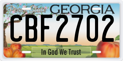 GA license plate CBF2702