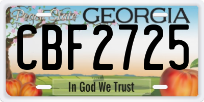 GA license plate CBF2725