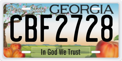 GA license plate CBF2728