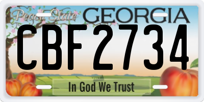 GA license plate CBF2734