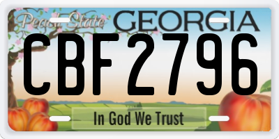 GA license plate CBF2796