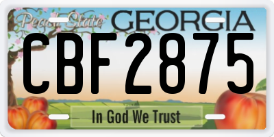 GA license plate CBF2875