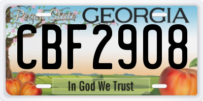 GA license plate CBF2908