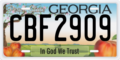 GA license plate CBF2909
