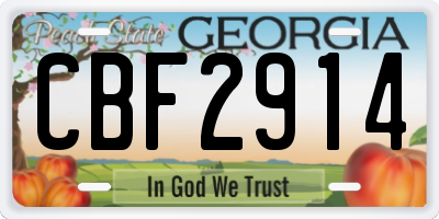 GA license plate CBF2914