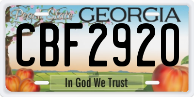 GA license plate CBF2920