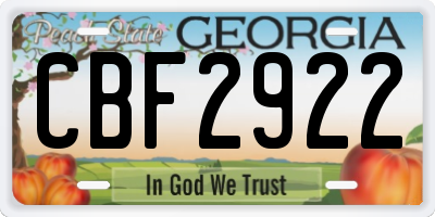 GA license plate CBF2922