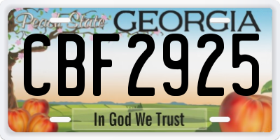 GA license plate CBF2925