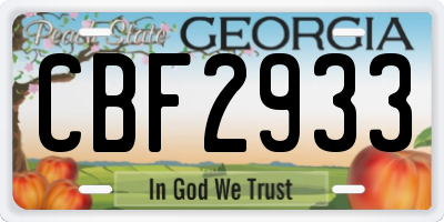 GA license plate CBF2933