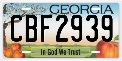 GA license plate CBF2939