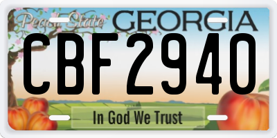 GA license plate CBF2940