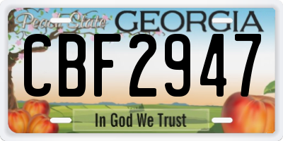 GA license plate CBF2947