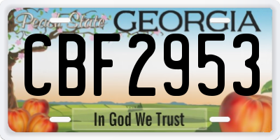 GA license plate CBF2953