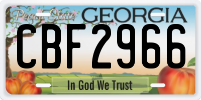 GA license plate CBF2966