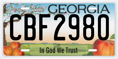 GA license plate CBF2980