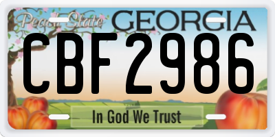 GA license plate CBF2986