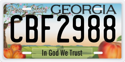 GA license plate CBF2988