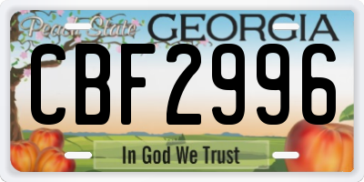 GA license plate CBF2996