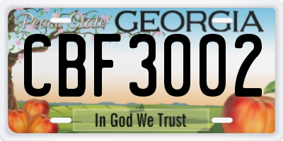 GA license plate CBF3002