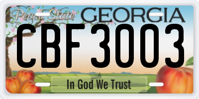 GA license plate CBF3003