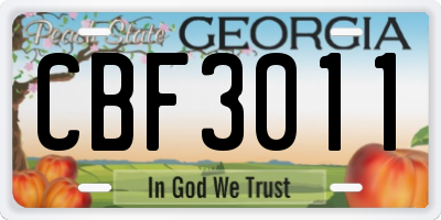 GA license plate CBF3011