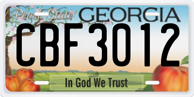 GA license plate CBF3012