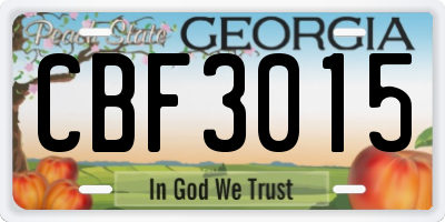 GA license plate CBF3015
