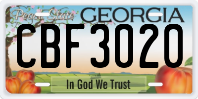 GA license plate CBF3020