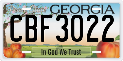 GA license plate CBF3022