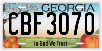 GA license plate CBF3070