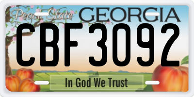 GA license plate CBF3092